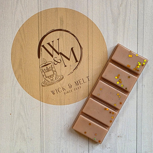 Wax melt on a logo background with glitter